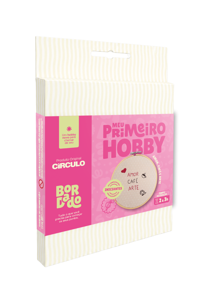 Kit Bordado Meu Primeiro Hobby: Amor, Café e Arte